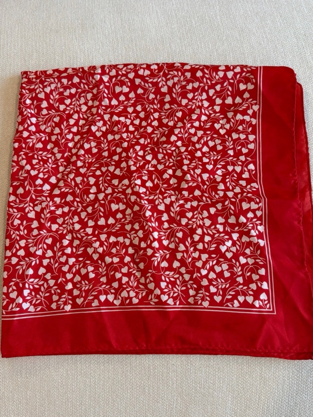 Hallmark Red and White Heart Vine Pattern Silk Scarf